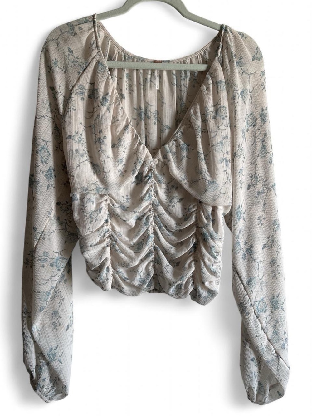 Free People Final Rose Ruched V-Neck Blouse in color Vintage Combo size L
